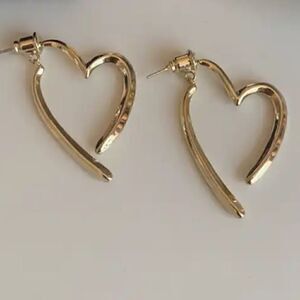 Gold heart stud hoop earrings N217